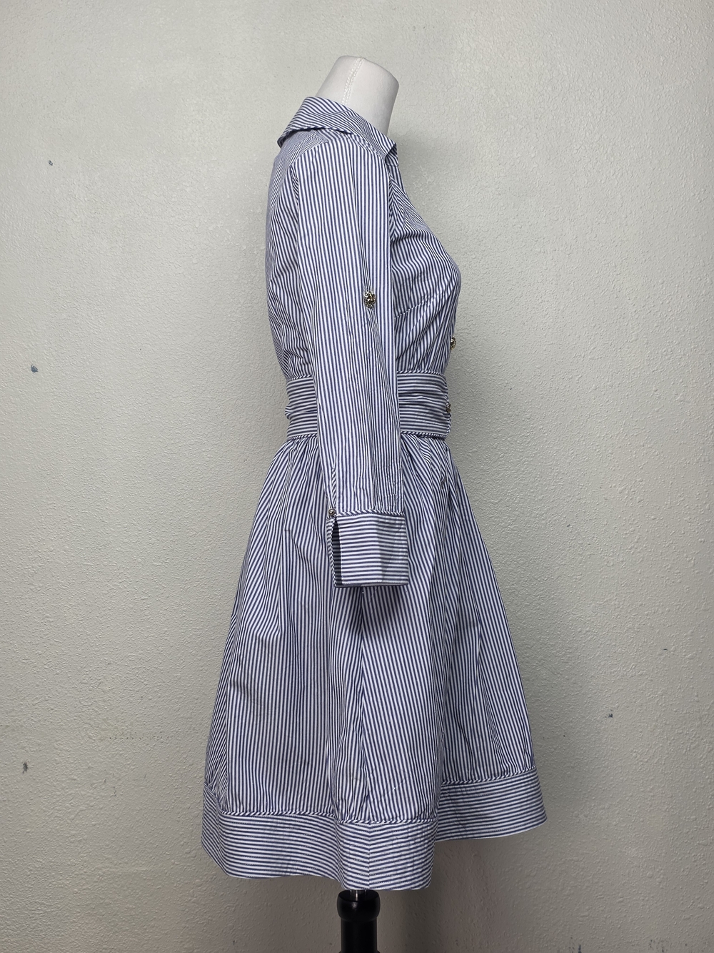 Elizabeth McKay Grace Pincord Blue and White Striped Midi Shirtdress 100% Cotton - Picture 4 of 9